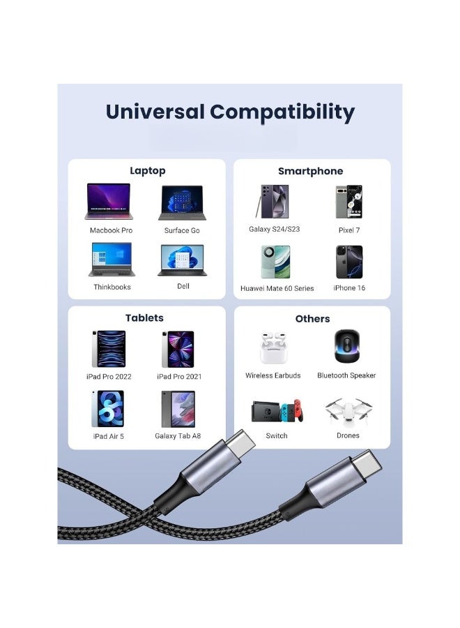 كابل USB C مضفر بطول 1 متر، مزود بخاصية توصيل الطاقة 100 وات، كابل شحن فائق السرعة PD، من USB C إلى Type C، لأجهزة iPhone 15/16 Pro Max وiPad Mini 7 وMacBook Pro وiPad وSamsung S25 Ultra/S24/23/H - Image 5